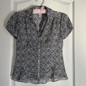 Loft printed sheer top blue/cream size 0P